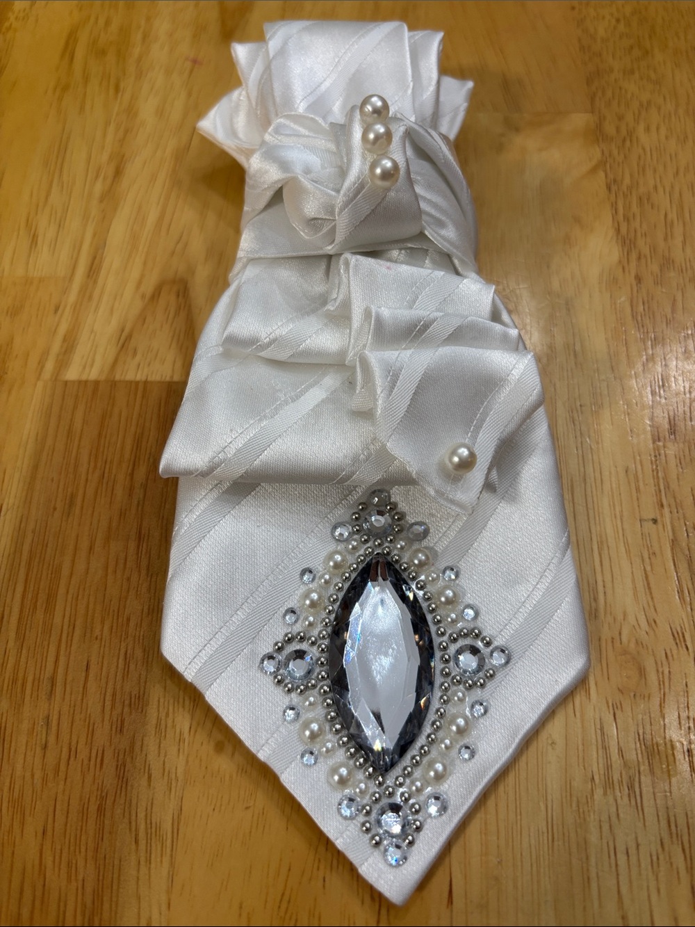 Ivory Satin Jeweled Tie necklace.